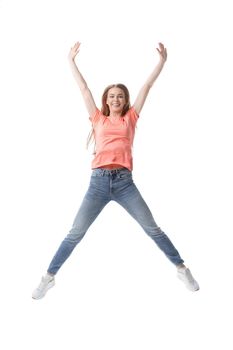 portrait of happy girl student.isolated on white background.