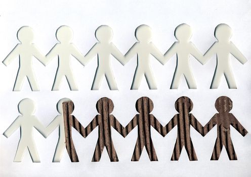 light and dark paper men on white background.business concept