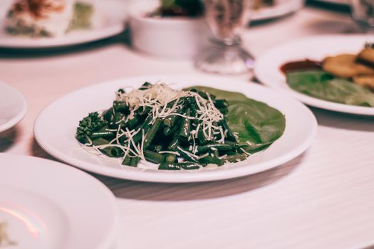 vegetarian options. green beans and cheese and sweet sauce