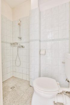 Interior of bathroom with toilet and shower