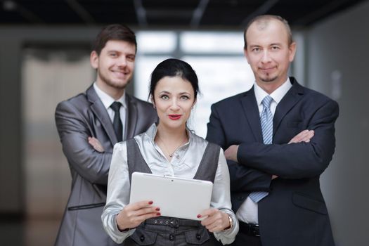 close up.group of business people with digital tablet.photo with copy space.