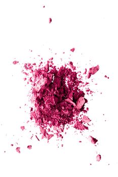 Powder cosmetics, mineral organic eyeshadow, blush or crushed cosmetic product isolated on white background, makeup and beauty banner, flatlay design.