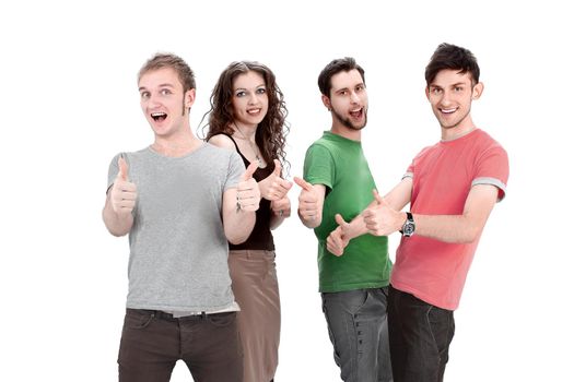 group of young people showing thumb up .isolated on a white background.