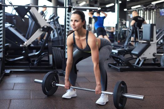 Attractive muscular fit woman exercising building muscles