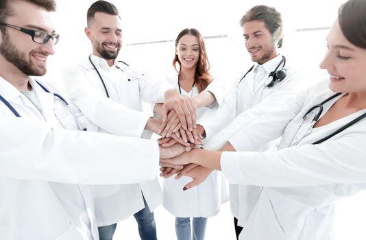 group of medical interns shows their unity.concept of mutual aid