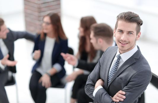 Businessman in a boardroom while discussing a new project.