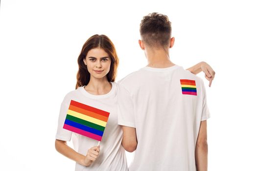 couple Flag lgbt transgender sexual minorities light background. High quality photo