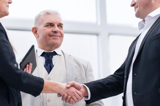 business people shaking hands when meeting in the office. office weekdays
