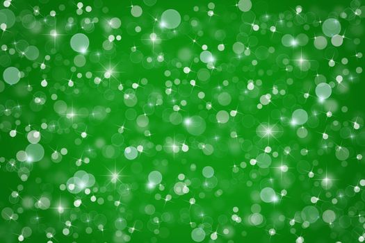 Abstract dark green Christmas holiday winter background of falling snow bokeh, sparkles and glitter