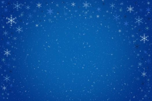 Abstract dark blue Christmas holiday winter background frame of falling snowflakes