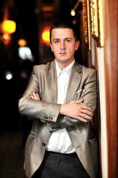 young business man portrait at night bar restaurant at conference seminar meeting