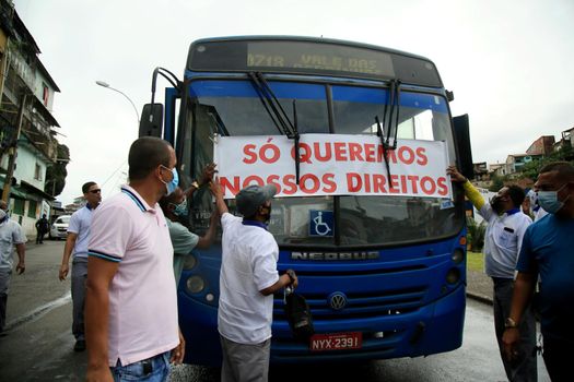 salvador, bahia, brazil - july 27, 2021: Public transport drivers halt their activities in protest at Lapa Station in the city of Salvador.