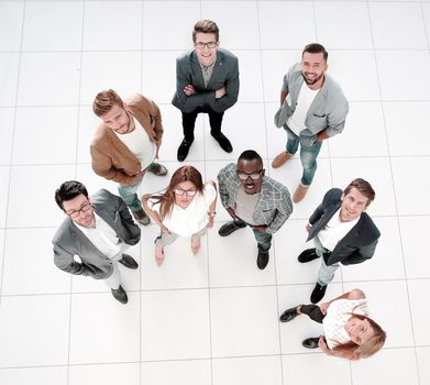 top view.business woman talking to her business team.photo with copy space