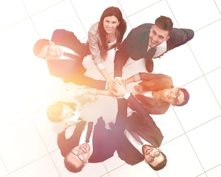 top view.business team standing in a circle.the concept of teamwork