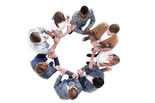 top view.the business team holds each other's hands.the concept of team building