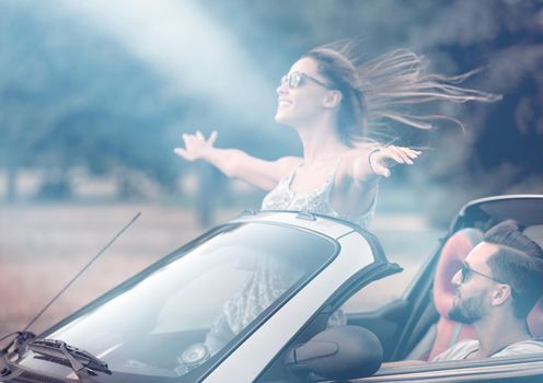 young couple traveling together.the freedom of the open road