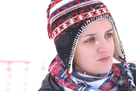 girl portrait with snowing weather