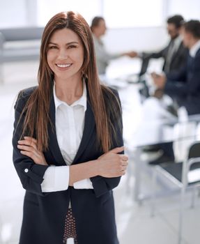 modern business woman standing in Bank office.business people