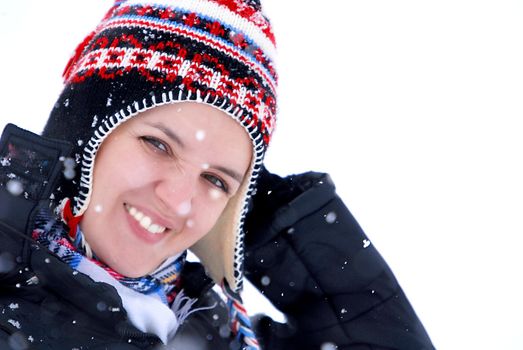 girl portrait with snowing weather