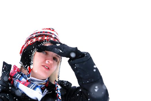 girl portrait with snowing weather