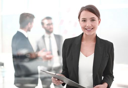 young business woman with clipboard.the concept of planning