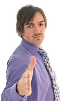 young business man isolated on white hand shake