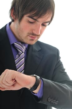 one young business man in suit with tie isolated on white