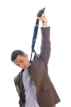 one young business man in suit with tie isolated on white