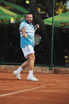 healthy young man play tennis with friend outdoor 