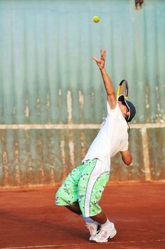 healthy young man play tennis with friend outdoor 