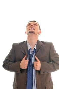 one young business man in suit with tie isolated on white