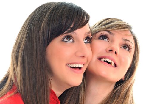 two young girl lesbian friend isolated happy on white background 