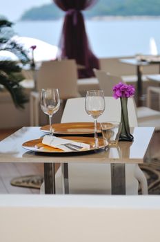 modern restaurant table outdoor at sea 