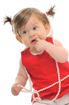 one happy  baby child isolated on white background