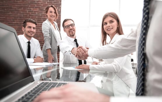 business people shaking hands at the office table.concept of cooperation