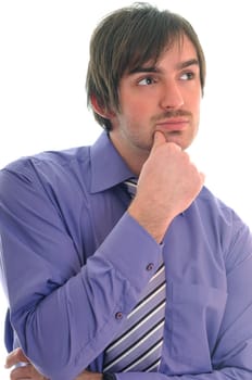 one young business man in suit with tie isolated on white