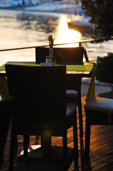 modern restaurant table outdoor at sea 