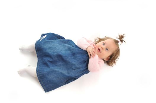 one happy  baby child isolated on white background