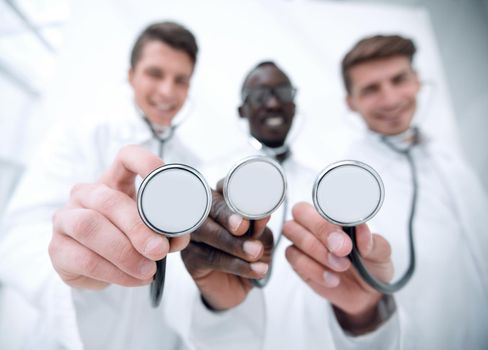 close up.group of doctors with stethoscopes.the concept of health