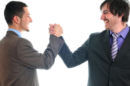 young business man isolated on white hand shake