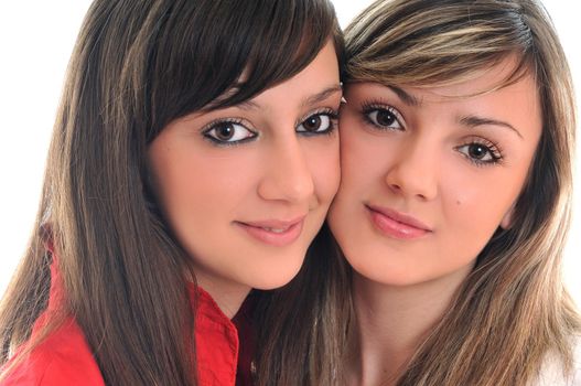 two young girl lesbian friend isolated happy on white background 