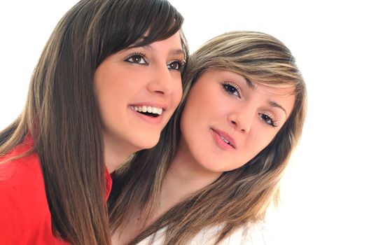 two young girl lesbian friend isolated happy on white background 