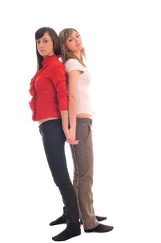 two young girl lesbian friend isolated happy on white background 