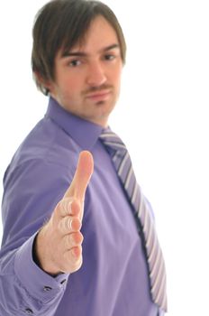 young business man isolated on white hand shake