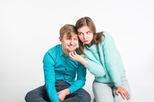 Happy couple having fun and fooling around. Joyful man and woman have nice time. Good relationship and valentines day concept.