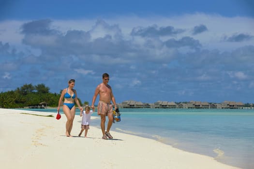 Portrait of a happy family on summer vacation  at beach