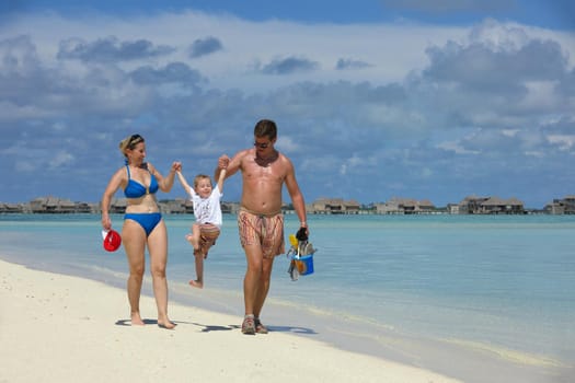 Portrait of a happy family on summer vacation  at beach