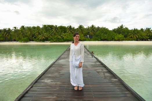 young woman relax on cloudy summer day and bad weather