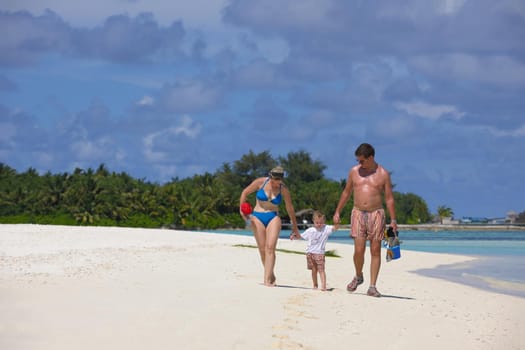 Portrait of a happy family on summer vacation  at beach