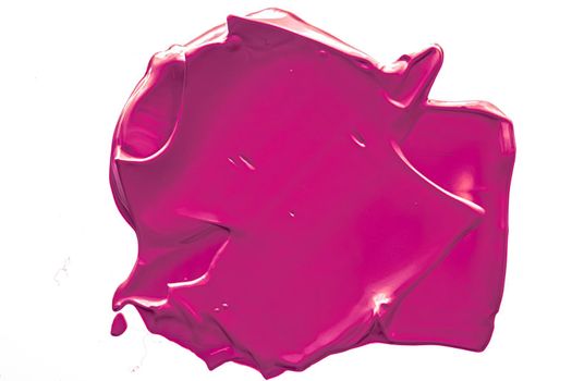 Purple beauty cosmetic texture isolated on white background, smudged makeup emulsion cream smear or foundation smudge, cosmetics product and paint strokes.